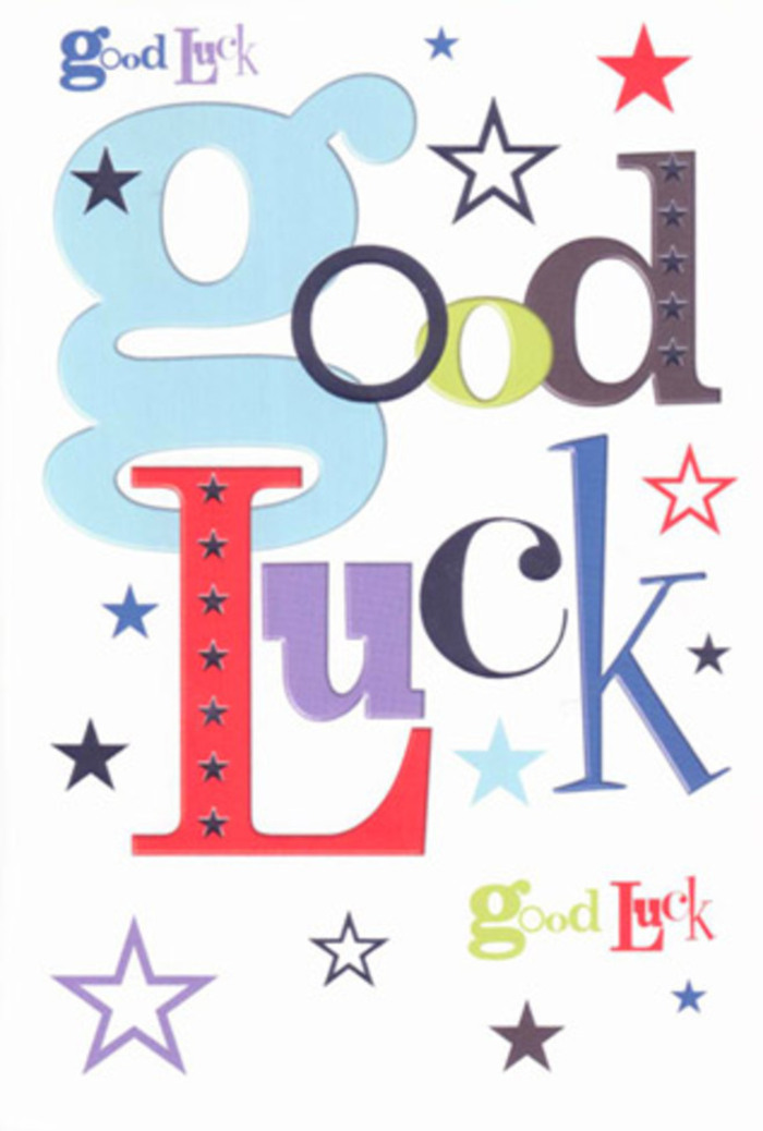 This luck-themed greeting card feels like a small celebration captured on crisp white cardstock, a visual cheer echoing the warm, village-like streets of Crouch End. The phrase Good Luck stretches boldly across the centre, each letter styled with a distinct personality: plump, pastel-blue curves that feel friendly and approachable; lean, tall strokes of inky black that add a touch of seriousness; bright, exuberant reds that leap forward with excitement; earthy moss greens that steady the eye; and rich purples that bring an almost regal depth. These varied colours and fonts are arranged with deliberate care, like a florist choosing just the right combination of blooms and foliage so nothing feels accidental or out of place. Around the words, scattered as if tossed in a moment of happy enthusiasm, lie countless five-pointed stars in different sizes and tones-navy, indigo, sky-blue, lavender, and hints of citrusy lime. Some stars are bold and sharp, others barely-there whispers of colour, creating layers of visual texture despite the card's smooth, flat surface. The white background acts like clean gallery space, allowing every colour and star to stand out clearly, just as a simple glass vase shows off each individual stem. You can almost sense the firm, slightly velvety finish of quality cardstock as you imagine holding the card, its edges neatly cut, its surface cool to the touch after a walk down Crouch Hill to deliver it in person. The overall mood is one of upbeat encouragement and honest support, a quiet but enthusiastic you can do this for someone stepping into a new job, preparing for exams, or beginning a fresh chapter. Like a bright bouquet from a local florist placed by the front door before a big day, the design feels like a companion that stands by you, colourful, hopeful, and unwavering.